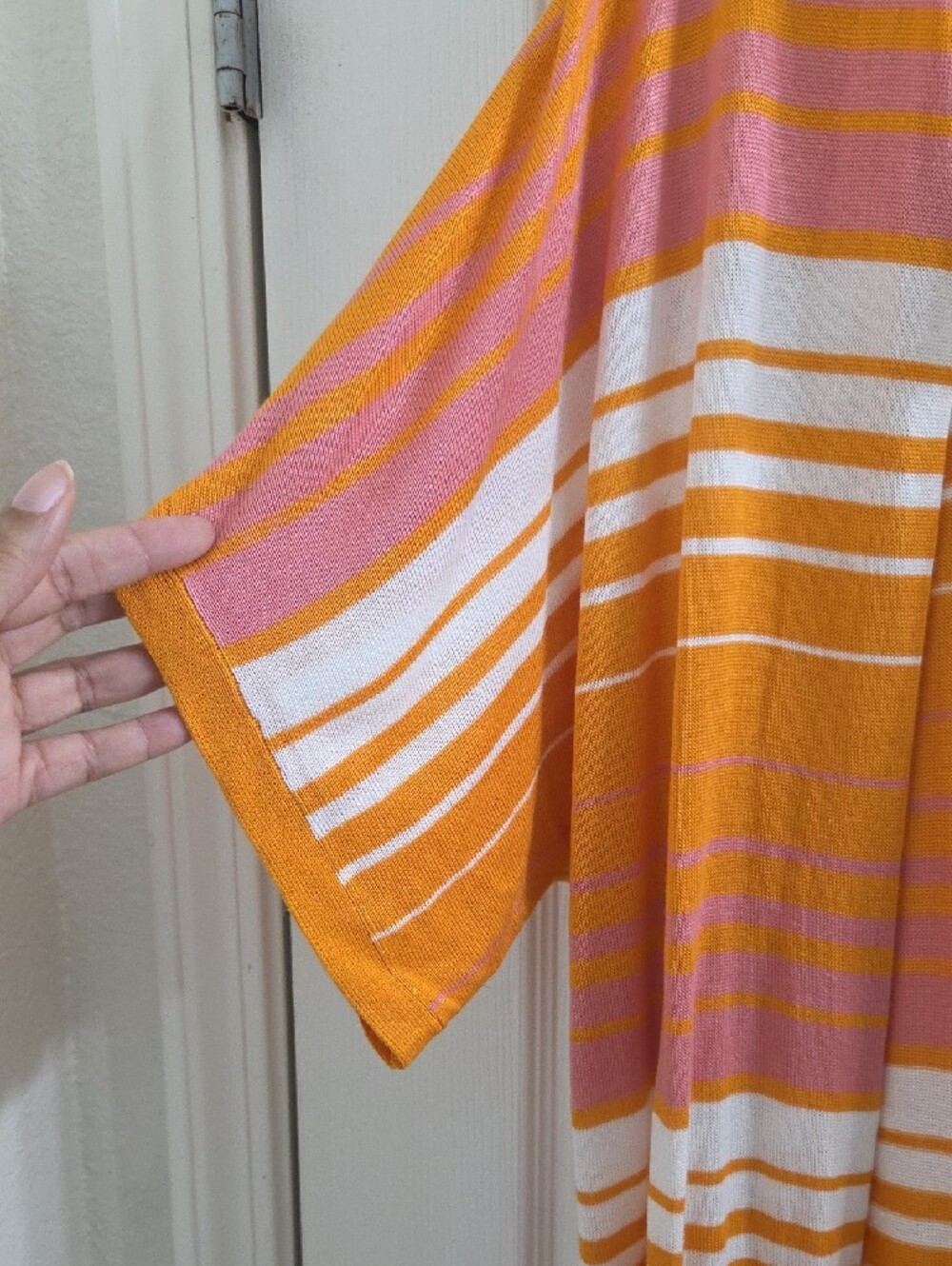 Ashley Stewart Orange Pink Striped Long Cardigan - Picture 3 of 7